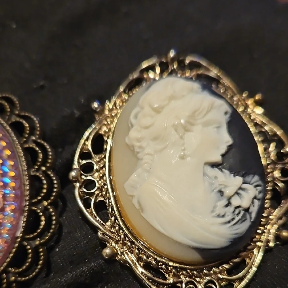 Elegant Cameo Brooch Set - Goldtone  and Cream - Picture 3 of 8